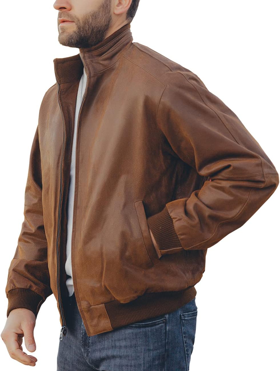 610UpPTqGL._AC_SL1300_.jpg Men's Real Leather Bomber Casual Jacket - Image 1