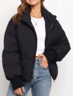 Winter Cropped Puffer Jacket Coats for Women  Short Warm Quilted Jackets  with Pockets - Image 2
