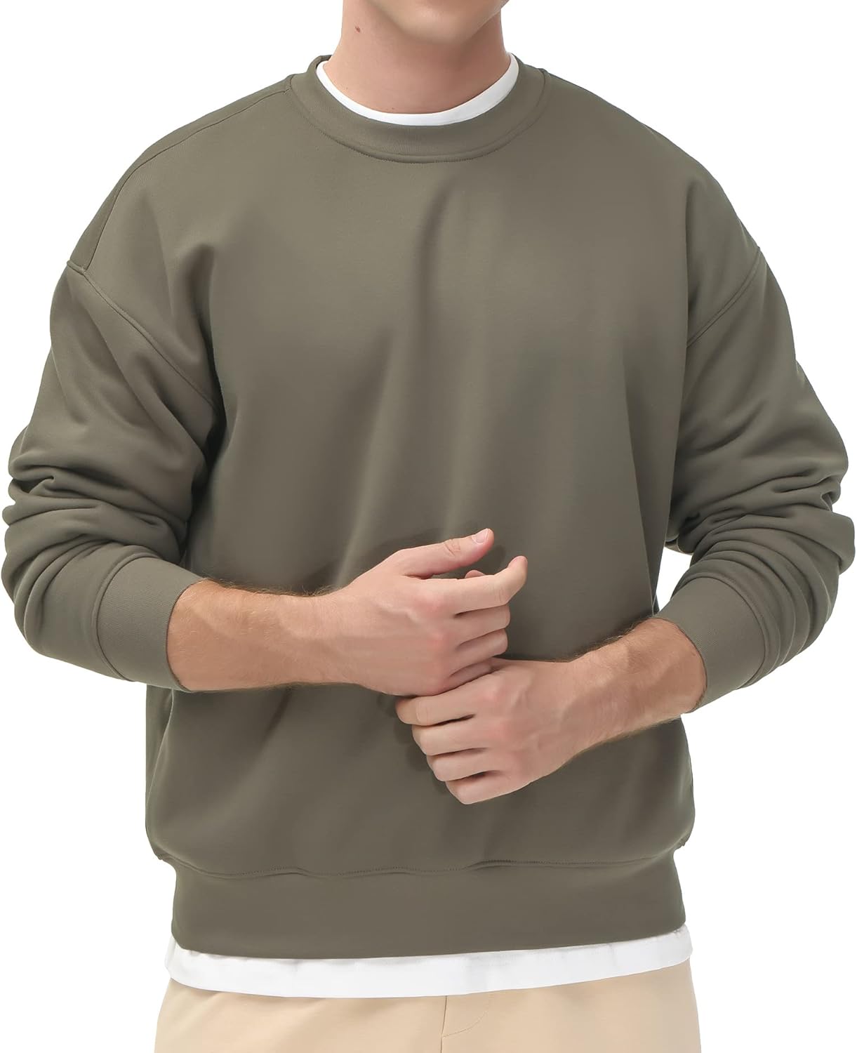 61I3DCEdTML._AC_SL1500_.jpg Men's Fleece Crewneck Sweatshirt Thick Loose fit Soft Basic Pullover Sweatshirt - Image 1