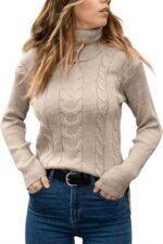 Womens' Turtleneck Long Sleeve Cable Knit Sweaters - Image 2