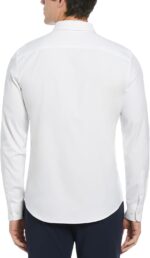 Men Solid Long Sleeve Dress Shirt, Slim Fit, Point Collar, Lightweight Stretch Fabric - Image 2