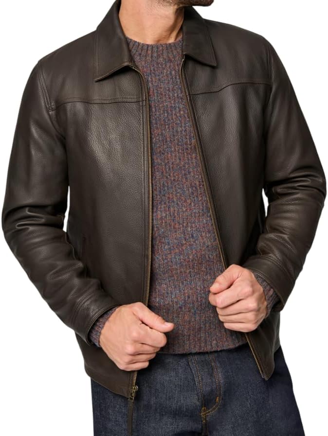 61o9jNE5s9L._AC_SX679_.jpg Men's New Black/Brown Lambskin Leather Classic Open Bottom Jacket Motorcycle Vintage Racing Jacket - Image 1