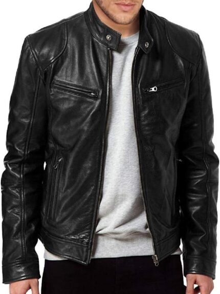 Men's  Genuine Lambskin Leather Biker Jacket
