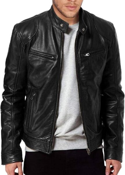 Men's  Genuine Lambskin Leather Biker Jacket