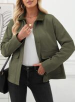 Jackets for Women Fall Fashion  Lightweight Coat Button Down Cropped s With Pockets - Image 2