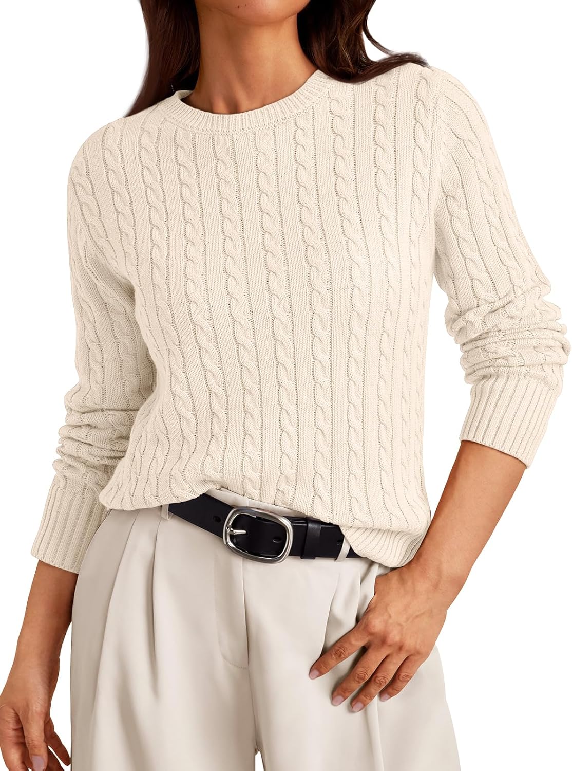 71-XwJZDG5L._AC_SL1500_.jpg Womens Lightweight Cable Knit Soft Business Casual Trendy Classic Pullover Sweaters Fall Outfits - Image 1