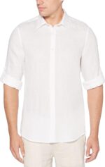 Men Roll Sleeve 100% Linen Button-Down Shirt (Size X-Small - 5X )