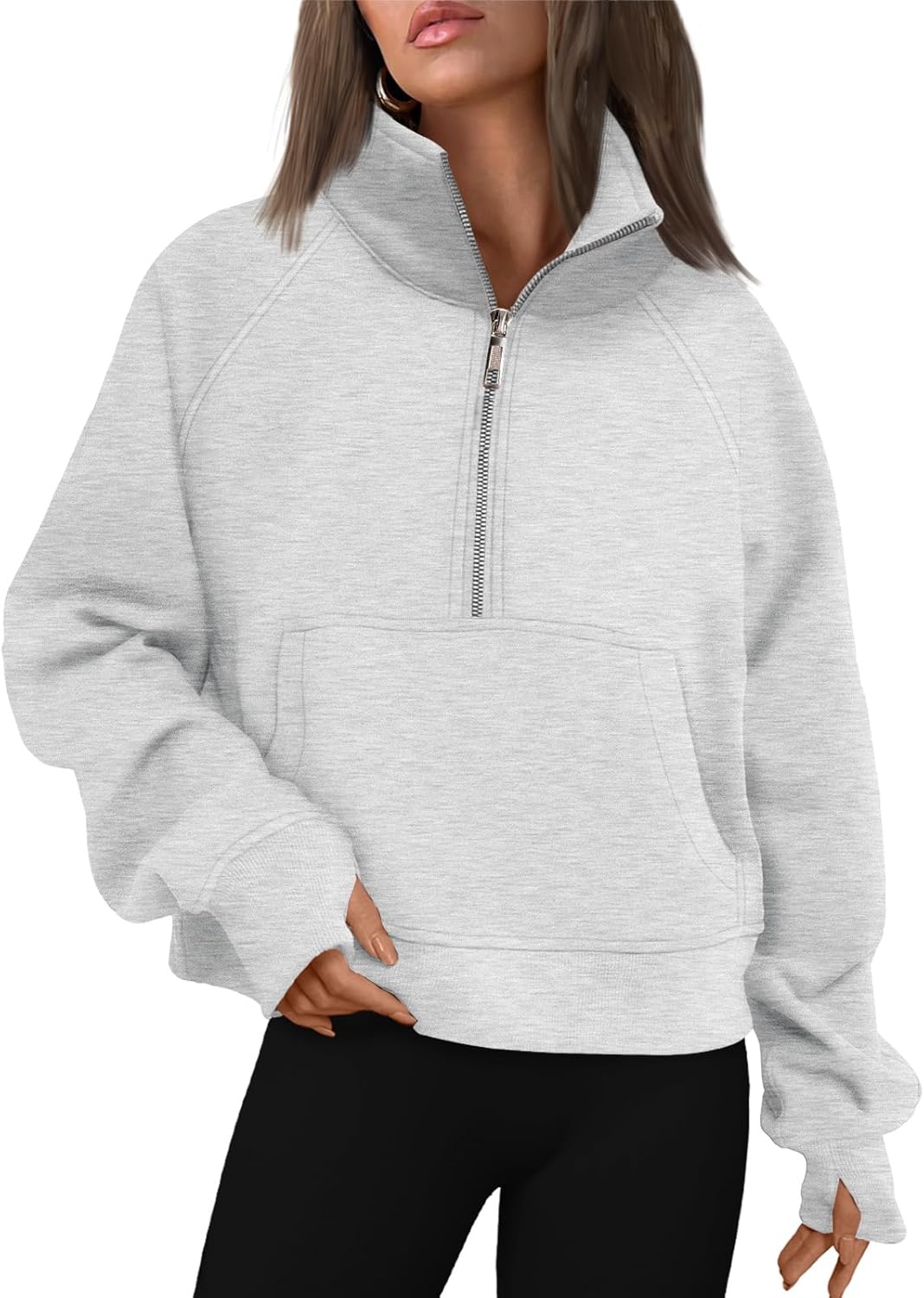 71CNWGuLdHL._AC_SL1500_.jpg Womens Sweatshirts Half Zip Cropped Pullover Fleece Quarter Zipper Hoodies Fall Fashion Outfits Clothes - Image 1