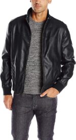 Men's Faux Leather Bomber Jacket