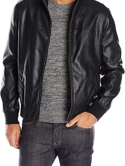 Men's Faux Leather Bomber Jacket