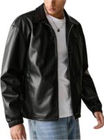 Men's Faux Leather Jacket Collar Zip Up Motorcycle PU Jackets Lightweight Outerwear Biker Vintage Coat