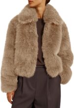 Womens Cropped Faux Fur Jacket Shaggy Lapel Zip Up Winter Coats Fuzzy Warm Outerwear