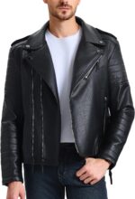 Men's Leather Jackets, Faux Bomber Jacket for Men Motorcycle Lapel Asymmetric Zip-Up Slim Fit Biker Coat