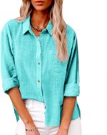 Button Down Shirts for Women Gauze Cotton Long Sleeve Shirt Collared Plus Size Blouses  Summer Linen Tops Clothing - Image 2