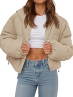 Women's Cropped Puffer Jacket Casual Winter Hoodie Baggy Short Down Coats with Pockets