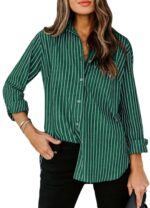 Womens Button Down Shirts Cotton Striped Dress Shirt Long Sleeve Collared Office Work Blouses Tops