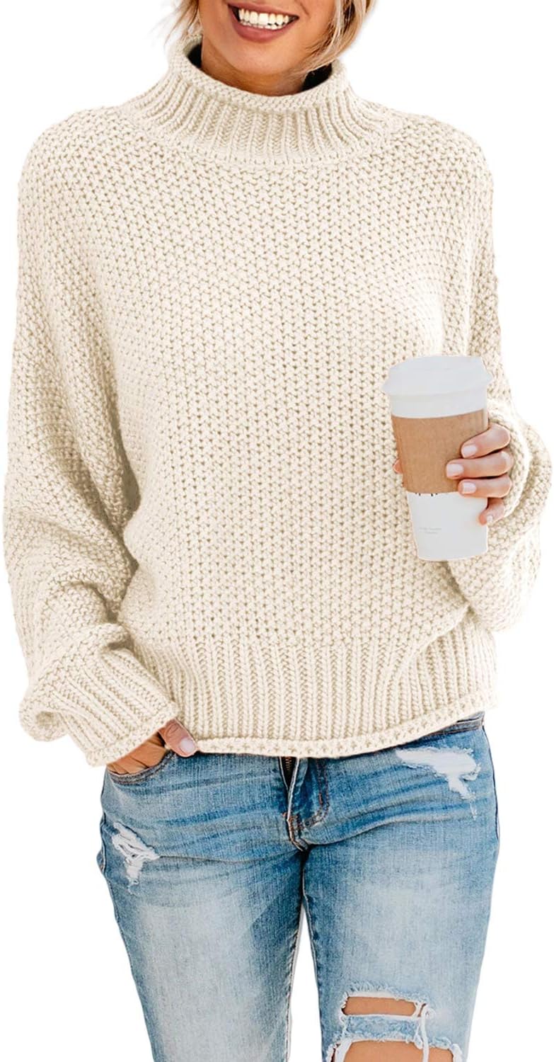 71ae2CCeqL._AC_SL1500_.jpg Womens Winter Fall Solid Turtleneck High Neck Balloon Long Sleeve Sweaters Pullover Outerwear - Image 1