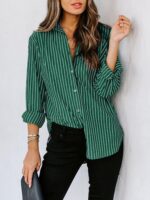 Womens Button Down Shirts Cotton Striped Dress Shirt Long Sleeve Collared Office Work Blouses Tops - Image 2