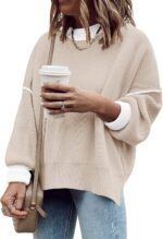 Womens Oversized Sweaters Fall  Fashion Clothes Trendy Batwing Sleeve Colorblock Striped Knit Pullover Tops - Image 2