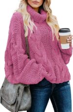 Womens  Winter Fall Solid Turtleneck High Neck Balloon Long Sleeve Sweaters Pullover Outerwear - Image 2