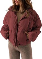 Women Winter Quilted Jackets Long Sleeve Full Zip Puffer Jacket Coats with Pockets