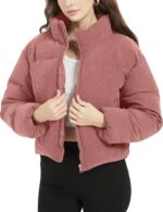Womens Cropped Corduroy Puffer Jacket Winter Jackets Warm Long Sleeve Zip Quilted Down Puffer coat