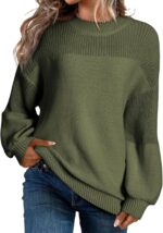 Women's Casual Long Sleeve Sweaters Loose Crewneck Knit Solid Pullover Sweater Jumper Tops