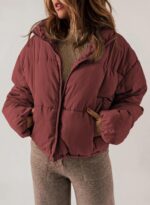 Women Winter Quilted Jackets Long Sleeve Full Zip Puffer Jacket Coats with Pockets - Image 2