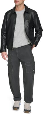 Men's Faux Leather Laydown Collar Racer Jacket - Image 2