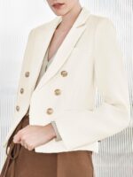 Women Cropped Tweed Blazer Jackets Lapel Open Front Long Sve Business Suit Jackets with Pocket - Image 2