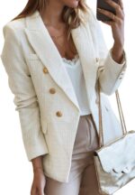 Womens Tweed Blazers Casual Long Sve Double Breasted Open Front Blazer Jackets Work Suits
