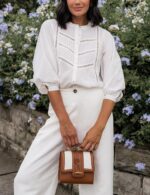 Women's Button Down Shirts Lace Blouses Bracelet Sleeves Round Neck Loose Pleated Cotton Tops - Image 2