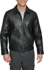 Men's Faux Leather Laydown Collar Racer Jacket