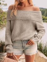 Womens Off The Shoulder Sweater Oversized Batwing Sleeve Loose Pullover Sweaters Tops - Image 2