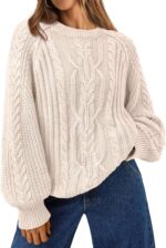 Women's Oversized Cable Knit Crewneck Fall Pullover Sweaters