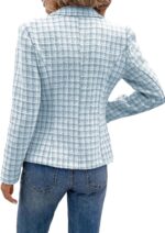 Women's Spring Tweed Blazer Plaid Fashion Slim Fully-Lined Double-Breasted Casual Work Jacket with Pockets - Image 2