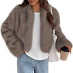 Womens  Winter Coats Fluffy Cropped Faux Fur Jacket Long Sleeve Open Front Shaggy Outerwear Trendy Clothes