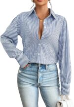 Womens Shirts Button Down Printed Lantern Long Sleeve Blouse Fashion Casual Tops