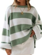 Women's  Fall Long Sleeve Oversized Striped Color Block Comfy Loose Crew Neck Knitted Pullover Sweater