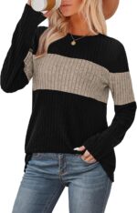Womens Sweaters Trendy Color Block Tops Long Sleeve Shirts Fall Outfits Early Fall Fashion  Winter Clothing - Image 2